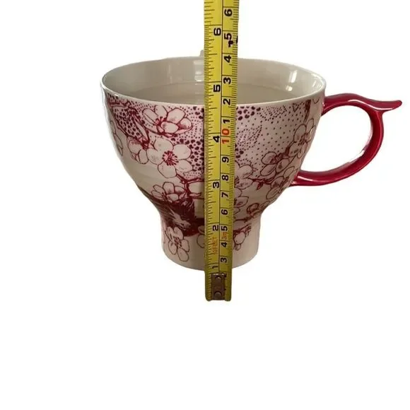 Anthropologie Cat & Cherry Blossom Flower Large Oversized Mug - Set Of 2 - Picture 7 of 7